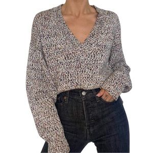 Jason Wu Cotton Multicolored V Neck Long Sleeve Hi Low Sweater